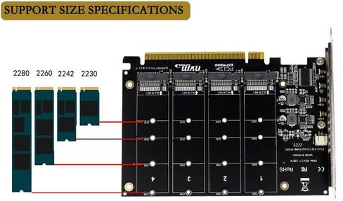 PH44 4*NVMe RAID PCI-E X16 Split Card High Speed 4 * 64Gbps Support m.2 NVMe SSD 2230 2242 2260 2280 in Saudi Arabia