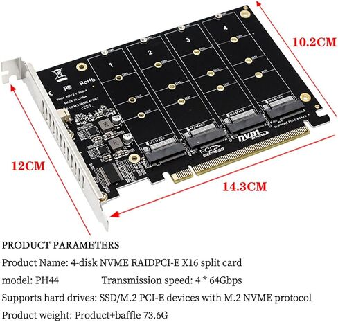 PH44 4*NVMe RAID PCI-E X16 Split Card High Speed 4 * 64Gbps Support m.2 NVMe SSD 2230 2242 2260 2280 in Saudi Arabia
