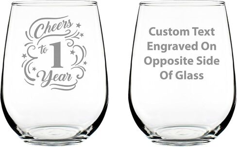Cheers to 1 Year - هدايا زجاجية نبيذ بدون جذع للنساء والرجال - ديكور حفلات الذكرى السنوية الأولى - أكواب كبيرة بوزن 17 أونصة in Kuwait