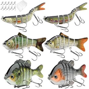 6 Pcs Fishing Lure Set with Durable Hard Plastic Tackle Box | Bass Trout Saltwater Freshwater Fishing Lures | Slow Sinking Lifelike Jointed Swimbait for Beginner & Pro Anglers in Saudi Arabia