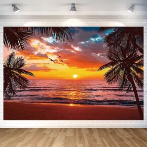 Beach Sunset Glow Backdrop Seaside Coconut Palm Trees Wall Banner Hawaii Beach Photography Background for Birthday Party Baby Shower Decoration Supplies 70.8 x 47.2 Inch in Saudi Arabia