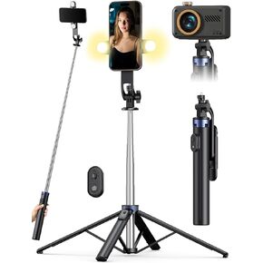 71" Phone Tripod & Selfie Stick,More Stable 4 Leg Design, Extendable Cell Phone Tripod Stand with Wireless Remote and 2 Fill Light, Compatible with iPhone Android Phone, Camera in Kuwait