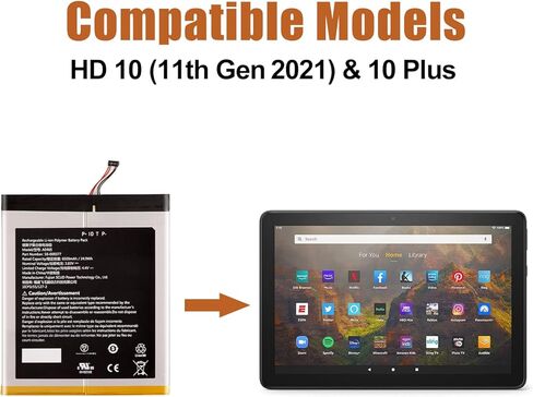 Duotipa New 58-000377 Tablet Battery for HD 10 (11th Gen，2021) T76N2B & HD 10 Plus T76N2P with Repair Tools Kit in Saudi Arabia