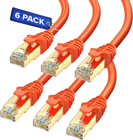 Cat7 Ethernet Cable 1 Foot – 6 Pack High-Speed LAN Network Patch Cords, RJ45 Gold-Plated Connectors, 600MHz, 10Gbps – for Router, Modem, PC, Gaming, Streaming – Orange in Saudi Arabia