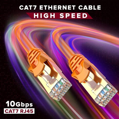 Cat7 Ethernet Cable 1 Foot – 6 Pack High-Speed LAN Network Patch Cords, RJ45 Gold-Plated Connectors, 600MHz, 10Gbps – for Router, Modem, PC, Gaming, Streaming – Orange in Saudi Arabia