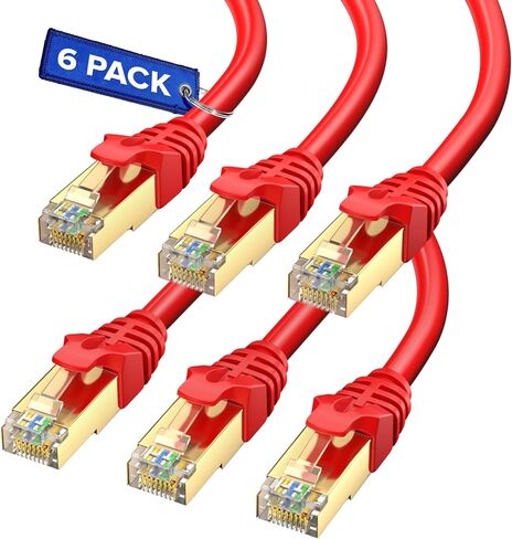 Cat7 Ethernet Cable 1 Foot – 6 Pack High-Speed LAN Network Patch Cords, RJ45 Gold-Plated Connectors, 600MHz, 10Gbps – for Router, Modem, PC, Gaming, Streaming – Orange in Saudi Arabia