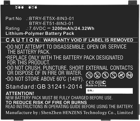 Synergy Digital Tablet Battery, Compatible with Zebra ET51 Windows OS Tablet, (Li-Pol, 7.6V, 3200mAh) Ultra High Capacity, Replacement for Zebra BTRY-ET51-8IN3-01 Battery in Saudi Arabia