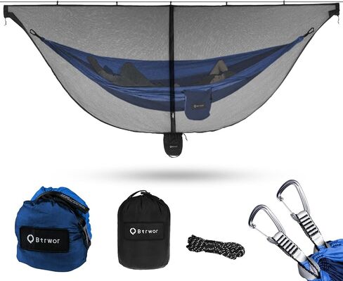 Hammock Anti-Mosquito System - Includes Double Hammock and Bug Net - Set of Essentials for Camping, Hiking (Blue Hammock + Bug net) in Saudi Arabia