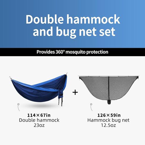 Hammock Anti-Mosquito System - Includes Double Hammock and Bug Net - Set of Essentials for Camping, Hiking (Blue Hammock + Bug net) in Saudi Arabia