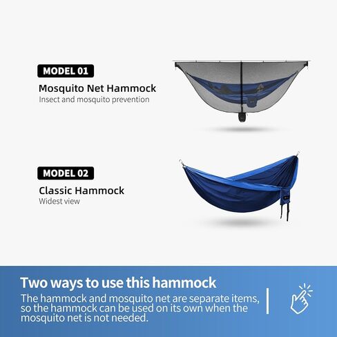 Hammock Anti-Mosquito System - Includes Double Hammock and Bug Net - Set of Essentials for Camping, Hiking (Blue Hammock + Bug net) in Saudi Arabia