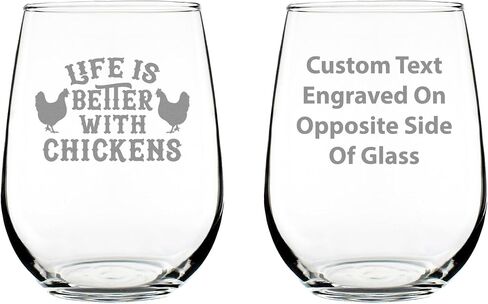 Life is Better with Chickens Stemless Wine Glass - Cute Chicken Themed Decor & Mama Hen Gifts for Women - Large in Kuwait