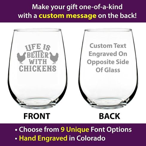 Life is Better with Chickens Stemless Wine Glass - Cute Chicken Themed Decor & Mama Hen Gifts for Women - Large in Kuwait