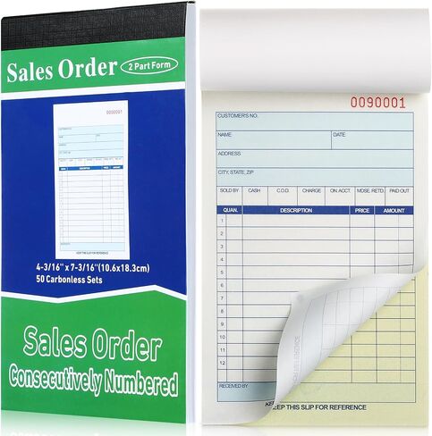 Pads Sales Order Book 2 Part Carbonless (White/Canary Yellow) Receipt Books with Carbon Copies Cover Receipt Form Invoice 50 Sets Per Book (4.18 x 7.2 Inch/ 10.6 x 18.3 Cm)(24 Pads) in Saudi Arabia