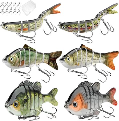 6 Pcs Fishing Lure Set with Durable Hard Plastic Tackle Box | Bass Trout Saltwater Freshwater Fishing Lures | Slow Sinking Lifelike Jointed Swimbait for Beginner & Pro Anglers in Saudi Arabia