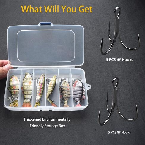 6 Pcs Fishing Lure Set with Durable Hard Plastic Tackle Box | Bass Trout Saltwater Freshwater Fishing Lures | Slow Sinking Lifelike Jointed Swimbait for Beginner & Pro Anglers in Saudi Arabia