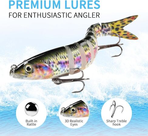6 Pcs Fishing Lure Set with Durable Hard Plastic Tackle Box | Bass Trout Saltwater Freshwater Fishing Lures | Slow Sinking Lifelike Jointed Swimbait for Beginner & Pro Anglers in Saudi Arabia