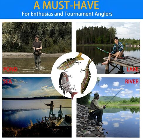6 Pcs Fishing Lure Set with Durable Hard Plastic Tackle Box | Bass Trout Saltwater Freshwater Fishing Lures | Slow Sinking Lifelike Jointed Swimbait for Beginner & Pro Anglers in Saudi Arabia