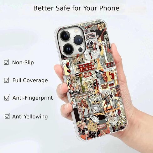 Case for iPhone 12 Pro Max مع تصميم الأبطال الخارقين ، Cartoon Comic Pop Culture Art Collage ، غطاء هاتف واضح TPU الناعم ، 6.7 "(Hero ، 12 مساءً) in Kuwait