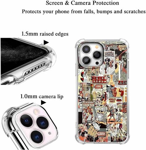 Case for iPhone 12 Pro Max مع تصميم الأبطال الخارقين ، Cartoon Comic Pop Culture Art Collage ، غطاء هاتف واضح TPU الناعم ، 6.7 "(Hero ، 12 مساءً) in Kuwait