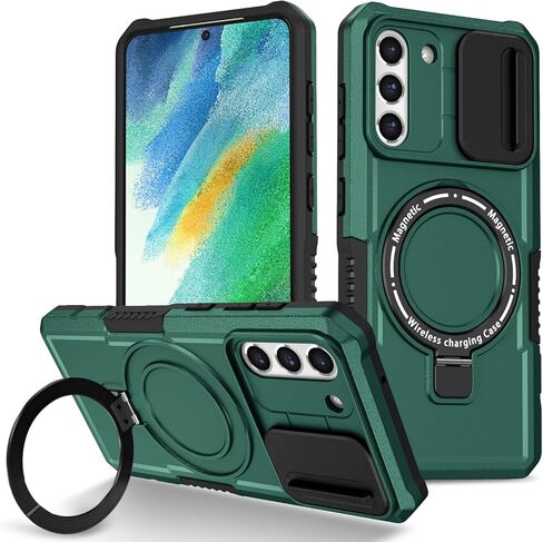 Phone Case for Samsung S21 FE 5g with Ring Stand Magnetic Black fits Wireless Charger, Camera Lens Protector Cover for Samsung Galaxy S21 FE Case Shockproof Anti-Slip (Pink White) in Kuwait