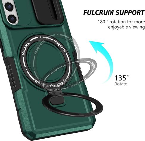Phone Case for Samsung S21 FE 5g with Ring Stand Magnetic Black fits Wireless Charger, Camera Lens Protector Cover for Samsung Galaxy S21 FE Case Shockproof Anti-Slip (Pink White) in Kuwait