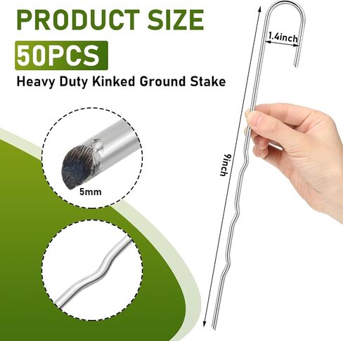 50 Pcs Kinked Ground Stakes 9 Inch Metal Garden Fence Edging Hook Heavy Duty J Shaped Galvanized Tent Fence Spikes for Dogs Digging Outdoor Awning Canopy Tarpaulin in Saudi Arabia