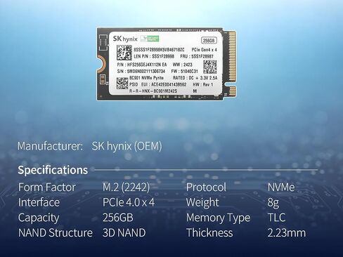 electrocookie 256GB NVME SSD للتوت PI 5 - SK OEM BC901 (الحجم 2242 ، PCIE Gen4 x4) in Saudi Arabia
