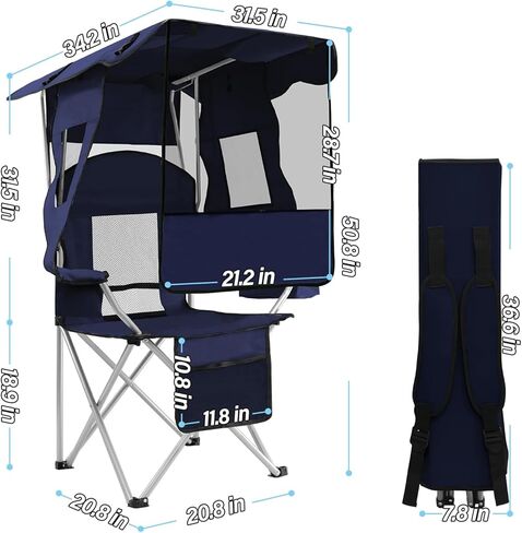 ptlsy Folding Camping Chair with Canopy, Beach Chair with Canopy Shade with Cup Holders, Cooler Bag for Camping, Fishing, Beach, Sports and Concert (White) in Kuwait