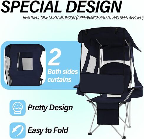 ptlsy Folding Camping Chair with Canopy, Beach Chair with Canopy Shade with Cup Holders, Cooler Bag for Camping, Fishing, Beach, Sports and Concert (White) in Kuwait