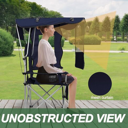 ptlsy Folding Camping Chair with Canopy, Beach Chair with Canopy Shade with Cup Holders, Cooler Bag for Camping, Fishing, Beach, Sports and Concert (White) in Kuwait