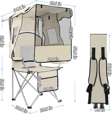 ptlsy Folding Camping Chair with Canopy, Beach Chair with Canopy Shade with Cup Holders, Cooler Bag for Camping, Fishing, Beach, Sports and Concert (White) in Kuwait