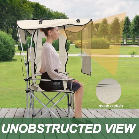 ptlsy Folding Camping Chair with Canopy, Beach Chair with Canopy Shade with Cup Holders, Cooler Bag for Camping, Fishing, Beach, Sports and Concert (White) in Kuwait