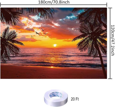 Beach Sunset Glow Backdrop Seaside Coconut Palm Trees Wall Banner Hawaii Beach Photography Background for Birthday Party Baby Shower Decoration Supplies 70.8 x 47.2 Inch in Kuwait
