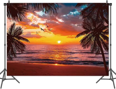Beach Sunset Glow Backdrop Seaside Coconut Palm Trees Wall Banner Hawaii Beach Photography Background for Birthday Party Baby Shower Decoration Supplies 70.8 x 47.2 Inch in Kuwait