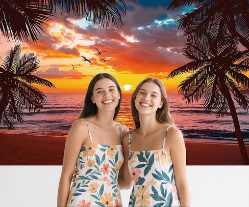 Beach Sunset Glow Backdrop Seaside Coconut Palm Trees Wall Banner Hawaii Beach Photography Background for Birthday Party Baby Shower Decoration Supplies 70.8 x 47.2 Inch in Kuwait