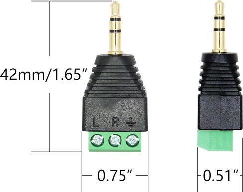 5Pcs 3.5mm Audio Terminal Block Connector, Gold Plated TS 2 Pole 1/8 inch Mono Male to 2 Pin Solderless Screw Terminal Female AUX Audio Adapter with Screwdriver in Saudi Arabia