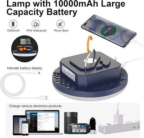 2pcs مصباح التخييم 10000mah قابلة لإعادة الشحن 3000LM Tent Camping ضوء ، 24 ساعة وقت اللعب ، فانوس الصيد الليلي في الهواء الطلق (RGB) in Kuwait