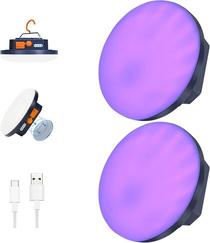 2pcs Camping Lamp 10000mAh Rechargeable 3000LM Tent Camping Light, 24Hours Long Play Time , Outdoor Night Market Night Fishing Lantern (RGB) in Kuwait