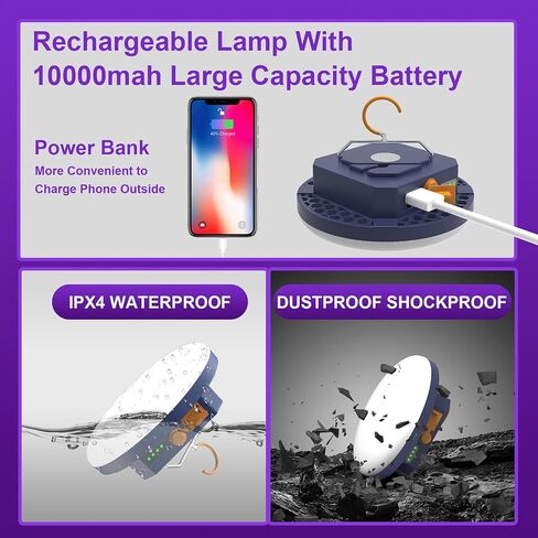 2pcs Camping Lamp 10000mAh Rechargeable 3000LM Tent Camping Light, 24Hours Long Play Time , Outdoor Night Market Night Fishing Lantern (RGB) in Kuwait