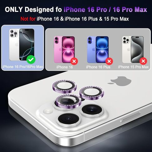 كوريغو لجهاز iPhone 16 Pro Max/iPhone 16 Pro Camera Lens ، صلابة 9H ، مقاومة للخدش ، الزجاج المتقارن فائق الرقيقة ، غطاء حلقة فردي معدني لطيف للنساء ، ودود ، الأرجواني ، الأرجواني ، الأرجواني in Kuwait
