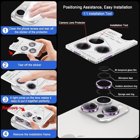 كوريغو لجهاز iPhone 16 Pro Max/iPhone 16 Pro Camera Lens ، صلابة 9H ، مقاومة للخدش ، الزجاج المتقارن فائق الرقيقة ، غطاء حلقة فردي معدني لطيف للنساء ، ودود ، الأرجواني ، الأرجواني ، الأرجواني in Kuwait