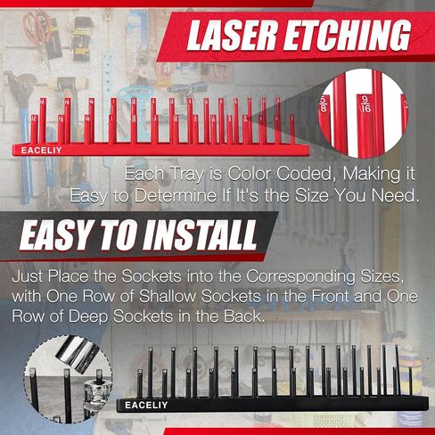 مجموعة منظم المقبس المغناطيسي 6 قطع، 1/2 بوصة، 1/4 بوصة و3/8 بوصة SAE ومجموعة حامل المقبس العميق والضحل، صواني المقبس، تحمل 143 قطعة مقبس (المقابس غير متضمنة) in Kuwait