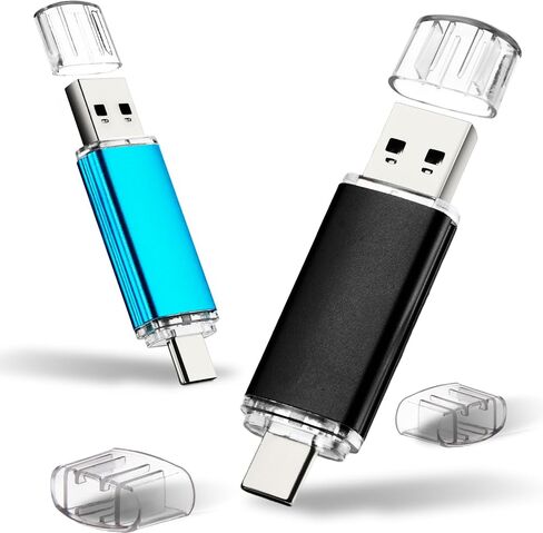 محرك أقراص فلاش من النوع C سعة 64 جيجابايت، USB 3.0، محرك أقراص إبهام 2 في 1، USB A وUSB C للهواتف الذكية اللوحية وأجهزة كمبيوتر Mac، 64 جيجابايت، أزرق in Kuwait