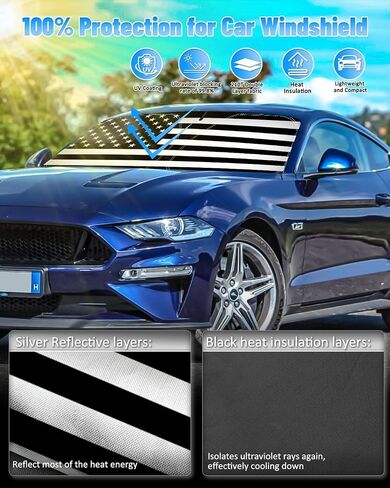 مظلة الشمس للزجاج الأمامي من BESTVIEW متوافقة مع Ford Mustang 2015-2023، واقي حاجب الشمس العاكس القابل للطي، مادة مطورة 5 طبقات 240T in Saudi Arabia