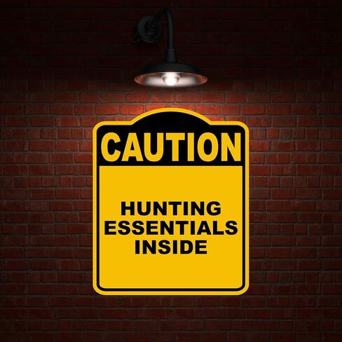 HUNTING ESSENTIALS INSIDE Caution Yellow Black Aluminum Composite Sign 15 x 18 inches in Saudi Arabia