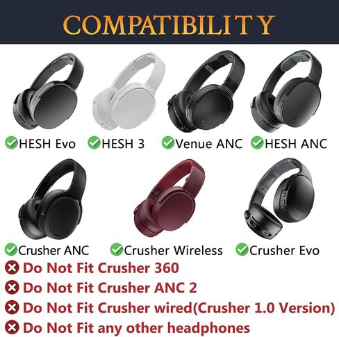 Soulwit Cooling-Gel Aypads لـ Skullcandy Hesh 3/ANC/EVO & Crusher Wireless/ANC/EVO & EVO & ANC Over-Ear ، وسائد أذن مع نسيج حريري ثلج-أسود in Saudi Arabia