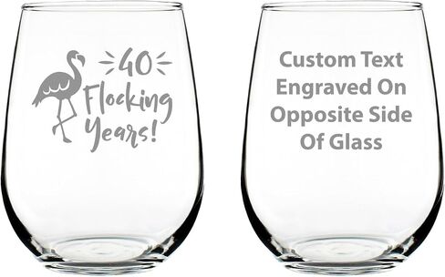 40 Flocking Years - Funny Flamingo Stemless Wine Glass Gift for 40th Birthday, Anniversary or Reunion - Large in Kuwait