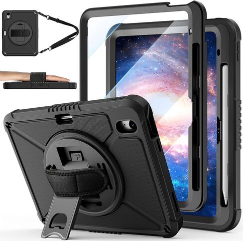 ZtotopCases for iPad (A16) 11th Generation 11 Inch 2025, iPad 10th Generation 10.9 inch 2022 with Screen Protector & 360° Rotate Hand Strap/Stand, Heavy Duty Case for iPad 11th 2025(A3354/A3355),Black in Saudi Arabia
