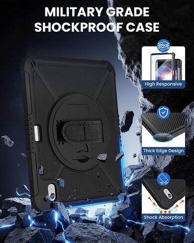 ZtotopCases for iPad (A16) 11th Generation 11 Inch 2025, iPad 10th Generation 10.9 inch 2022 with Screen Protector & 360° Rotate Hand Strap/Stand, Heavy Duty Case for iPad 11th 2025(A3354/A3355),Black in Saudi Arabia