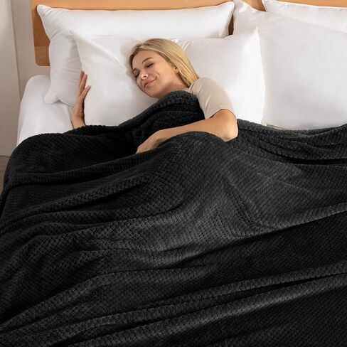 Exclusivo Mezcla Fleece Throw Blanket Extra Large, Super Soft and Warm Blankets for Couch, Sofa and Bed Waffle Textured, Cozy, Fuzzy and Lightweight (Black, 50x70 inches) in Kuwait